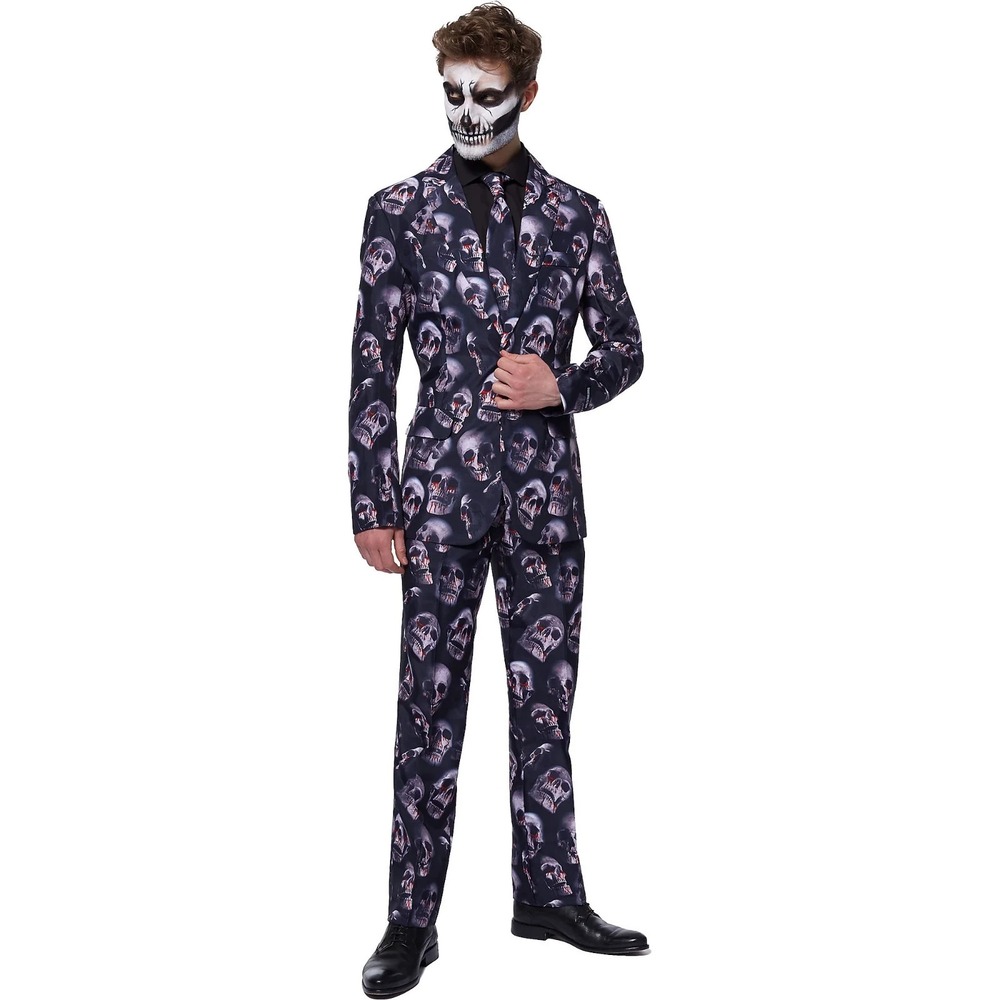 Suitmeister Mens Skulls Blood Black Size 2XL Slim Fit 3-Piece Suit Set NWT